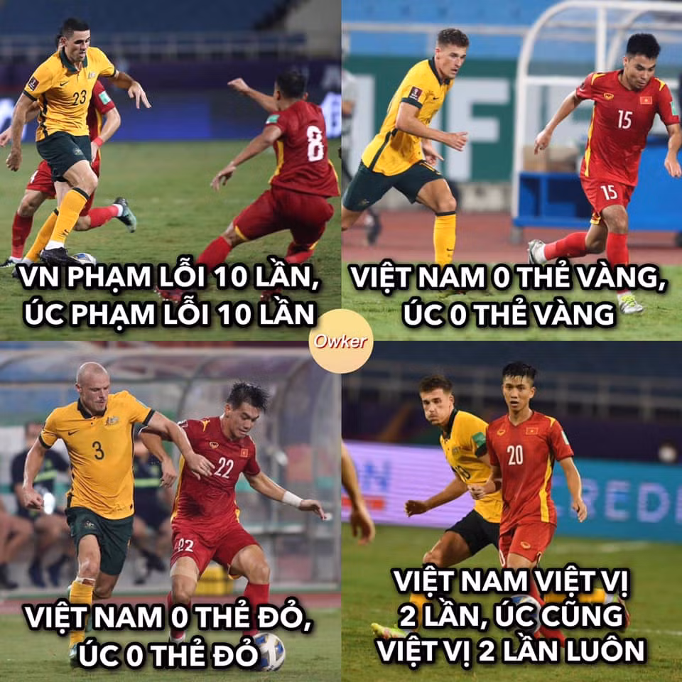 Tất cả các chỉ số của đội tuyển Việt Nam và Australia đều ngang ngửa nhau. Chỉ có tỷ số trên bảng điện tử thì không.