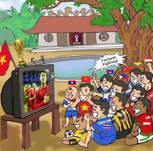 Bức ảnh chế cả Đông Nam Á cổ vũ cho đội tuyển Việt Nam được dân mạng lan truyền trước giờ bóng lăn.