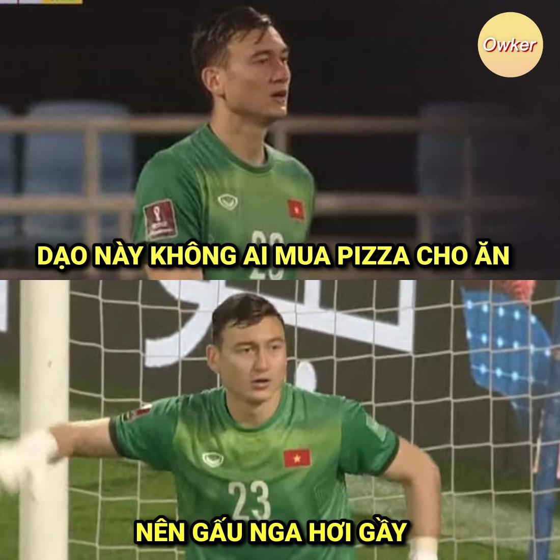 Một số dân mạng soi Đặng Văn Lâm đặt ra câu hỏi: "Dạo này không ai mua Pizza cho ăn nên "gấu Nga" hơi gầy".