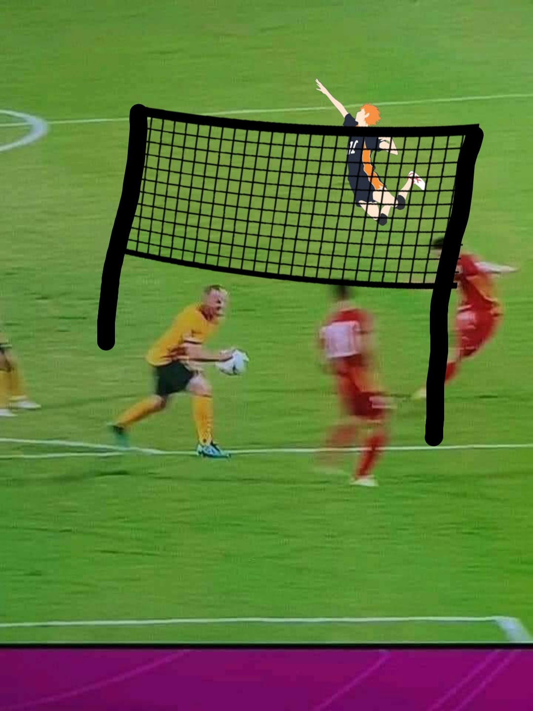 Dân mạng nhanh tay chế bức ảnh mang hơi hướng luật của môn bóng chuyền sau pha chạm tay của cầu thủ Australia trong vòng cấm.