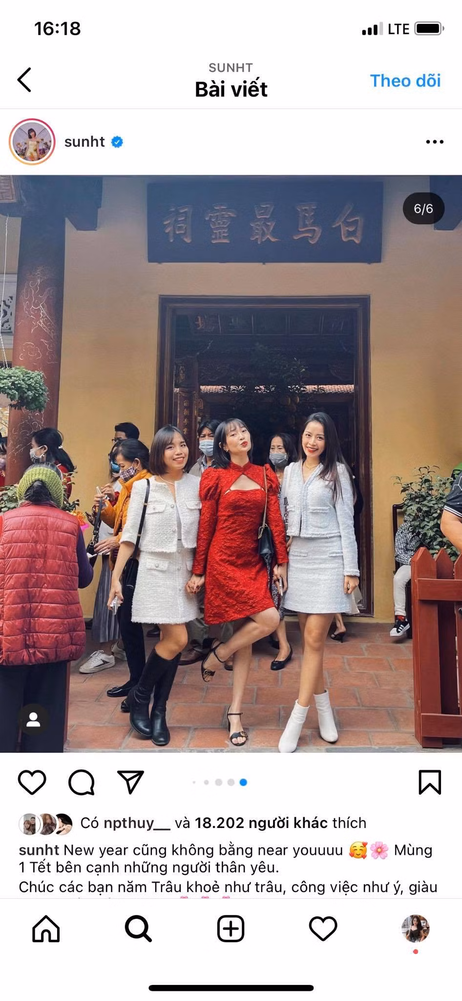 Nhân vật gặp phản ứng của dân mạng khi bị cho là ăn mặc phản cảm đi chùa là Sun Ht khi cùng xuất hiện với Chi Pu và 1 người bạn khác trong ngày đầu năm. Ảnh: Chụp màn hình Instagram nhân vật