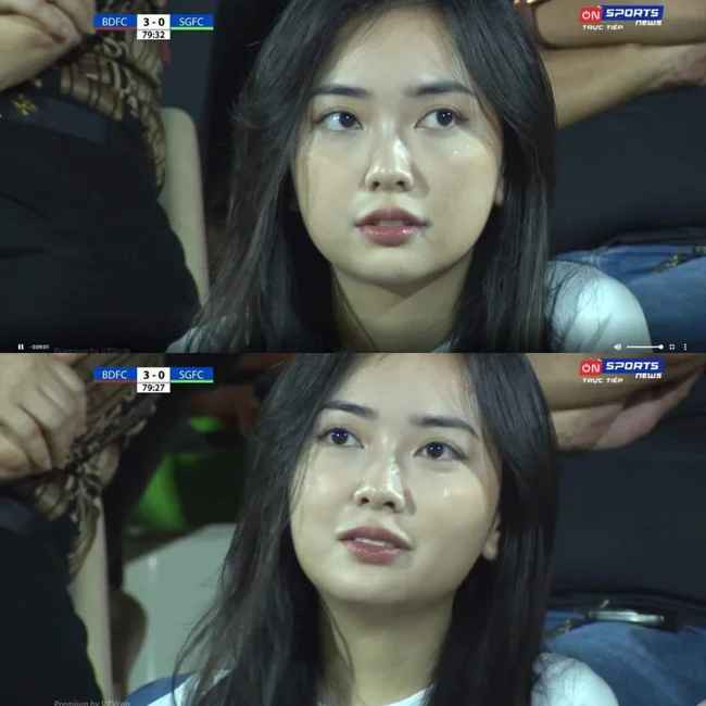 Dưới ống kính của cameraman nhà đài, gương mặt của vợ Hà Đức Chinh vẫn toả sáng nổi bật