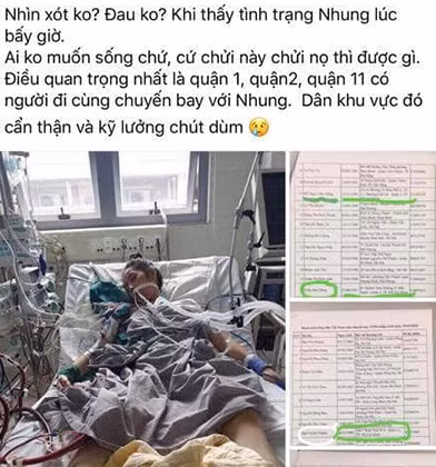 Tuy nhiên, nhiều thành viên mạng chia sẻ bức ảnh nữ bệnh nhân nằm trên giường bệnh, phải thở bằng máy và dây dợ chằng chịt xung quanh. Kèm theo ảnh là dòng caption khẳng định nhân vật đang nằm bất động kia chính là Nguyễn Hồng Nhung - cô gái nhiễm COVID-19 tại Hà Nội mới đây.