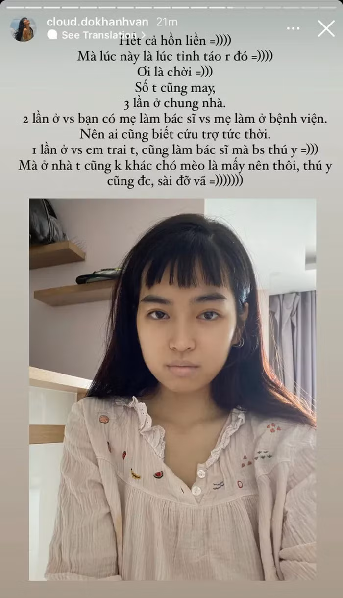 Mới đây, Đỗ Khánh Vân đã chia sẻ hàng loạt story khiến netizen không khỏi hoang mang. Theo đó nữ diễn viên Mắt Biếc đã đăng tải hình ảnh mặt mũi xanh xao, trắng bệch nhợt nhạt, lộ rõ vẻ mệt mỏi.