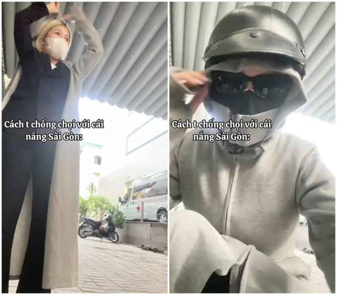 "Tôi thà trễ làm chứ nhất quyết không ra đường với mỗi chiếc khẩu trang y tế" - một cô gái chia sẻ. Thay vào đó cô nàng đeo 3 chiếc khẩu trang, 2 đôi găng tay, mặc thêm áo khoác và váy chống nắng dù đã có quần jeans.