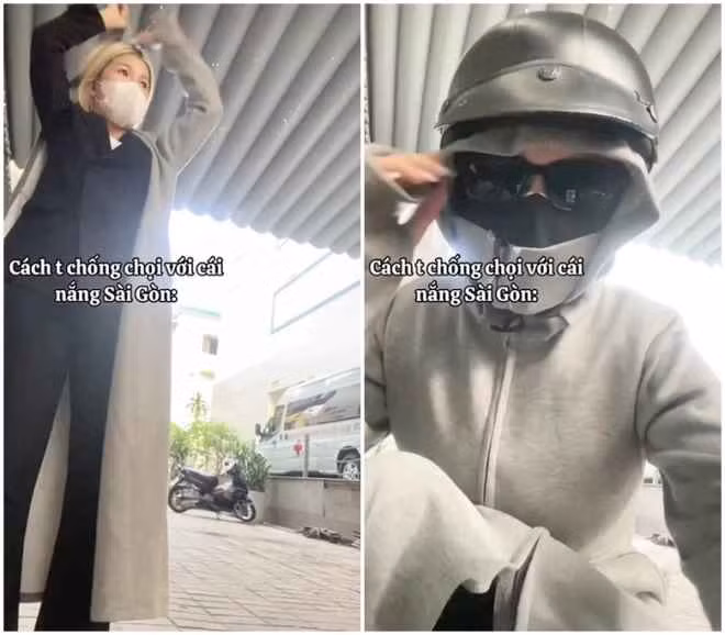 "Tôi thà trễ làm chứ nhất quyết không ra đường với mỗi chiếc khẩu trang y tế" - một cô gái chia sẻ. Thay vào đó cô nàng đeo 3 chiếc khẩu trang, 2 đôi găng tay, mặc thêm áo khoác và váy chống nắng dù đã có quần jeans.