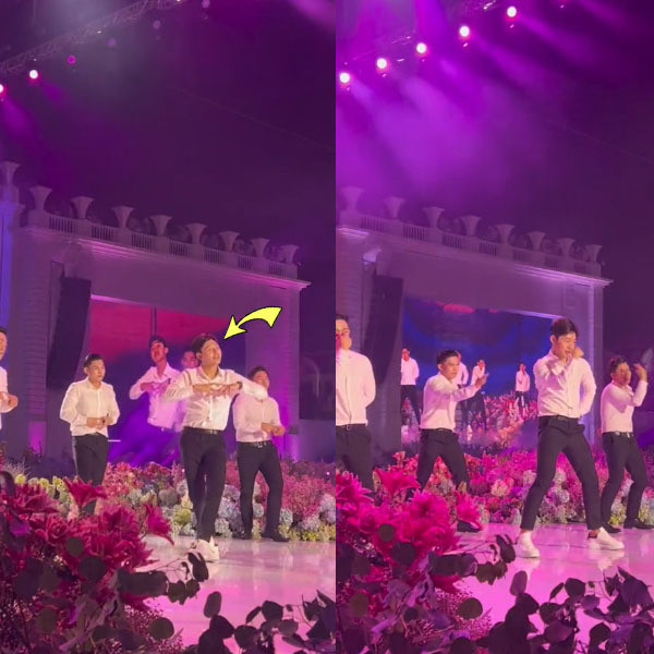 Bên cạnh những lời chúc phúc chân thành từ cha, cậu em trai của cô dâu cũng góp vui đến hôn lễ bằng một màn nhảy sôi động để hâm nóng không khí.