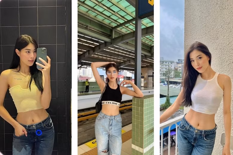 Những kiểu dáng mà Thu Huyền chọn cũng rất tôn dáng, ví như chiếc chân váy cạp cao màu be này kết hợp cùng chiếc áo màu đen đơn giản, Thu Huyền vẫn có thể khoe vóc dáng thon gọn bao người mê.