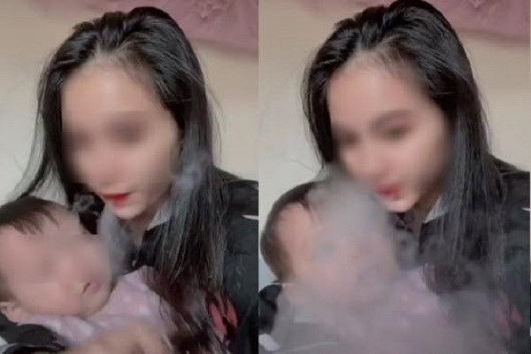 Quay clip nha khoi thuoc la vao mat em be, co gai nhan du loi chi trich