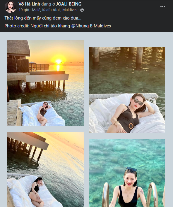 Bỏ qua những màn "đấu khẩu" gây bão mạng, mới đây "chiến thần review" Võ Hà Linh đăng tải những bức ảnh đi nghỉ dưỡng tại Maldives.