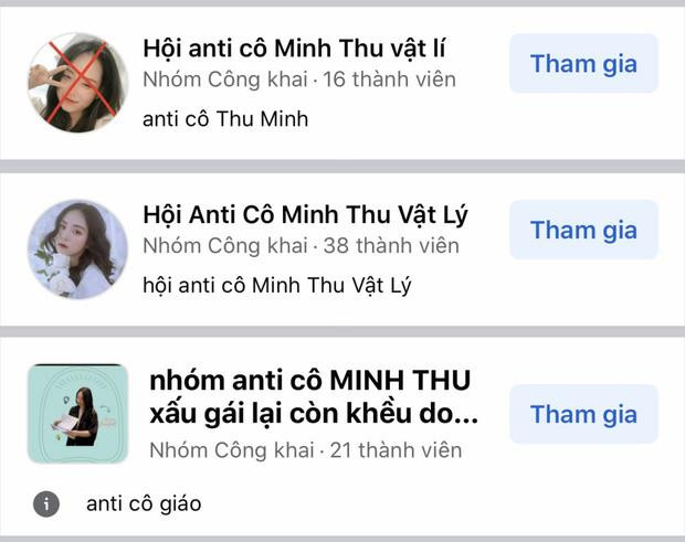 Mới đây, netizen phát hiện ra trên Facebook còn xuất hiện các group anti cô giáo Vật Lý Minh Thu.