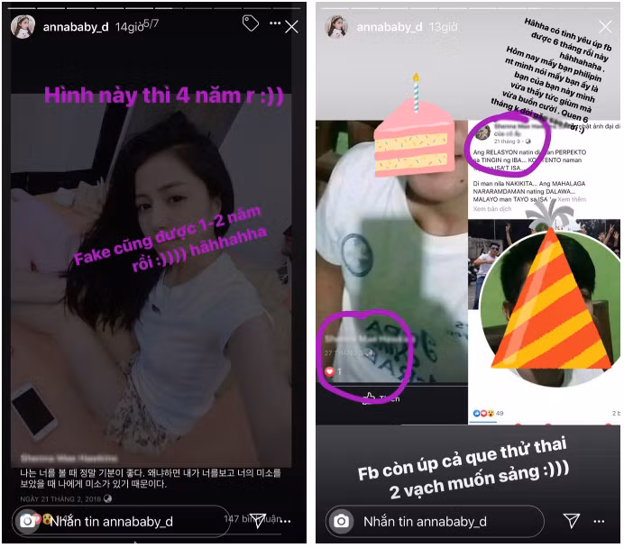 Theo tìm hiểu của Trang Anna, tài khoản fake ở tận Philippines, up hẳn hình "bạn trai" nào đó quen nhau đã được 6 tháng và từng vui mừng thông báo đã có bầu, que thử thai 2 vạch rõ mồn một.
