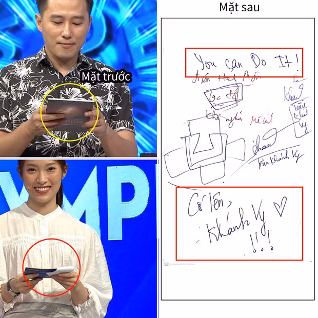Sau thắc mắc của netizen, fanpage chính thức của Đường lên đỉnh Olympia đã có câu trả lời. Hóa ra MC nào khi lên sóng cũng được phát một tấm bìa cầm tay như vậy hết. Chỉ là thay vì kẹp nó cùng kịch bản thì Khánh Vy lại đem nó làm... giấy nháp mất rồi.