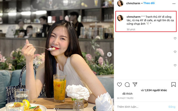 Mới đây, hot girl Vũ Ngọc Châm khiến dân tình vừa ngưỡng mộ, vừa ghen tị khi khoe loạt ảnh do mẹ của người yêu chụp. Cô nàng viết: "Tranh thủ anh yêu đi công tác, rủ mẹ anh yêu đi cafe, ai ngờ tìm được cạ cứng chụp ảnh".