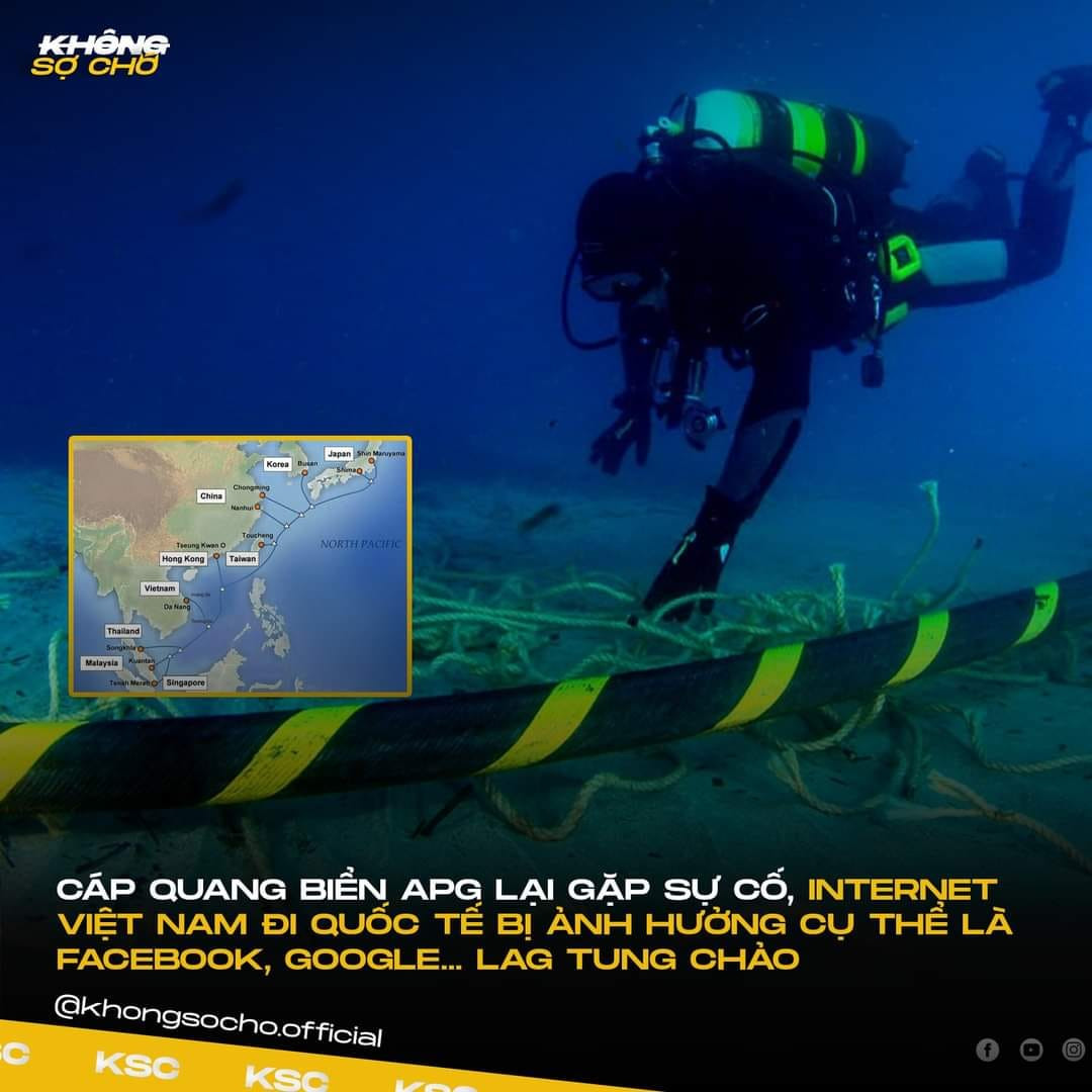 Sáng ngày 27/7, thông tin tuyến cáp quang biển APG gặp sự cố khiến internet từ Việt Nam đi quốc tế bị ảnh hưởng là chủ đề được netizen bàn tán rôm rả trên các diễn đàn. Ảnh: Page Không Sợ Chó.