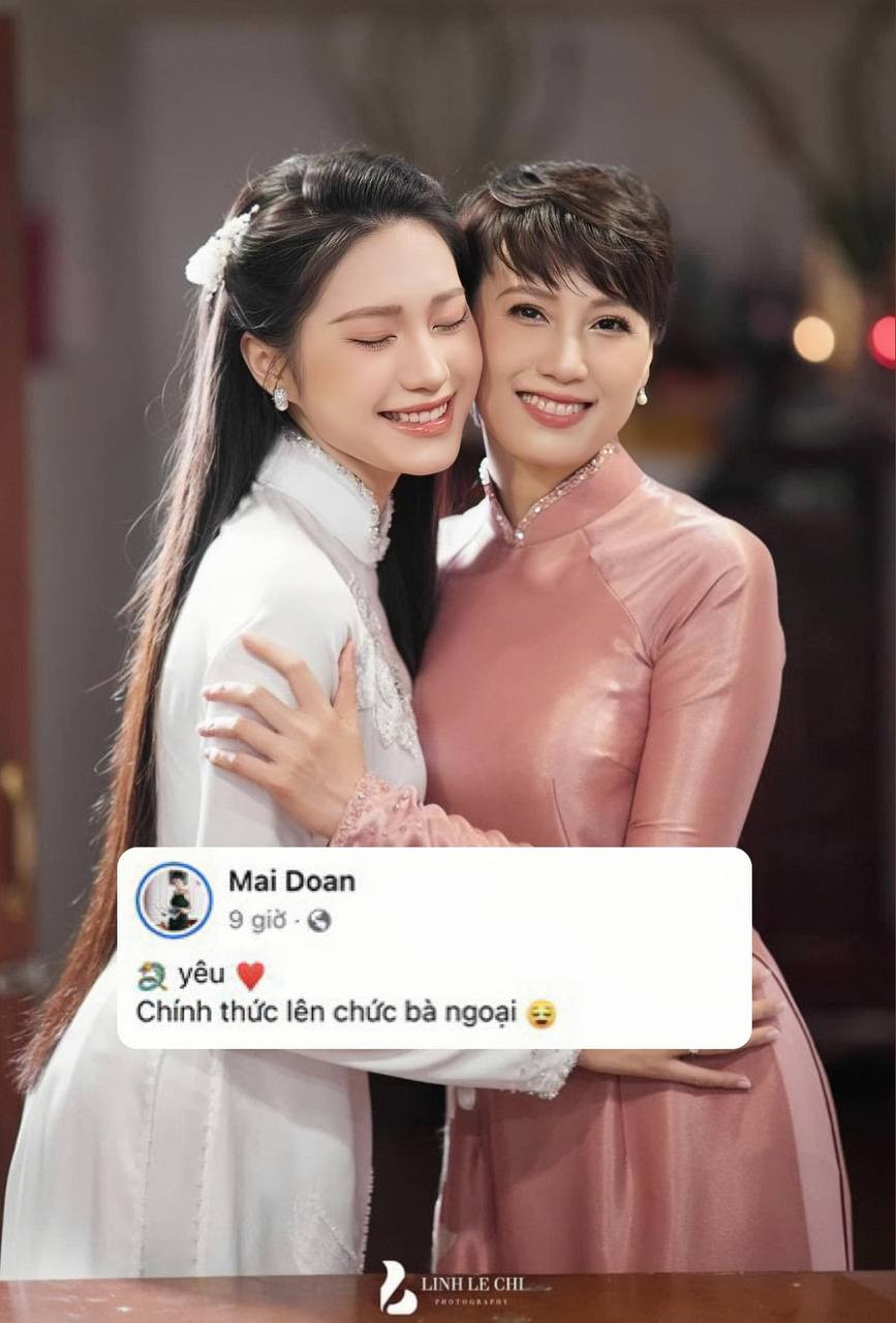 Mẹ Doãn Hải My - cô Mai Đoàn đã hí hửng đăng bài lên MXH kèm thêm dòng caption: "Rồng yêu, chính thức lên chức bà ngoại", kèm theo 1 icon dí dỏm.