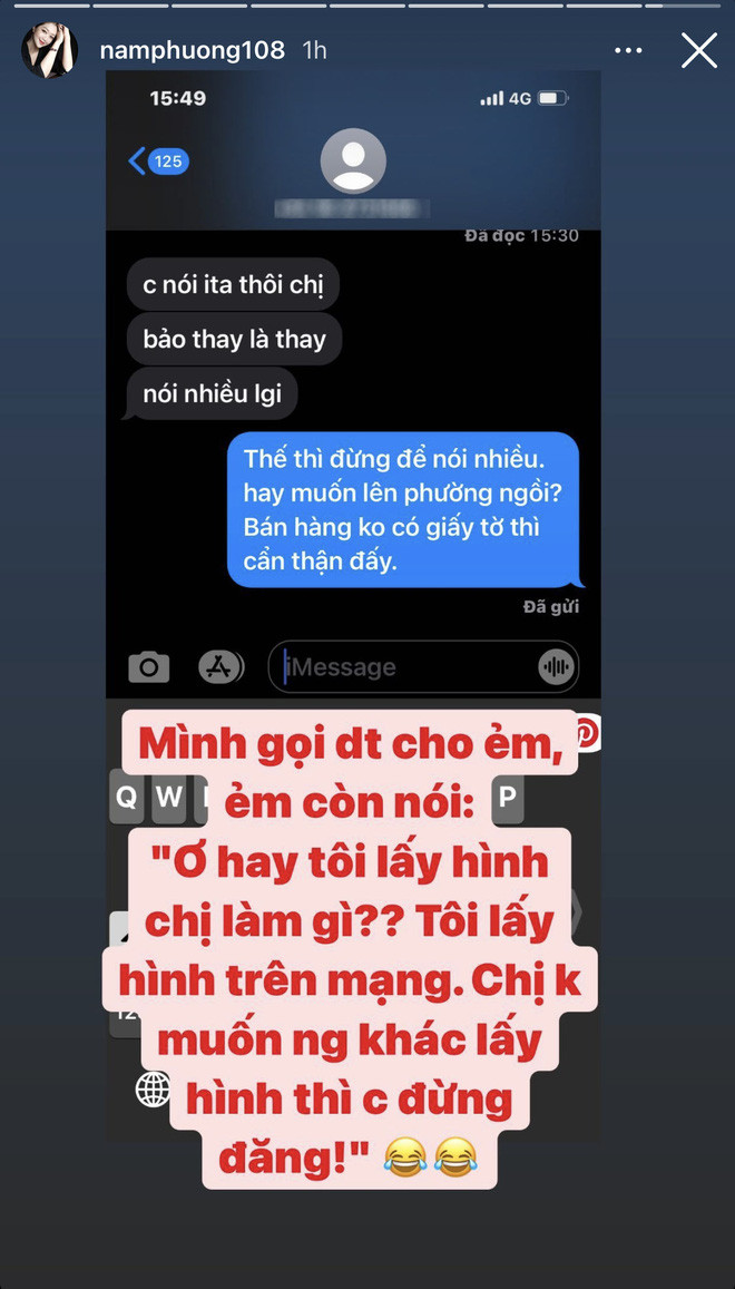 Sau khi biết được chuyện, Nam Phương cùng bạn liên hệ page yêu cầu gỡ hình, page không những không gỡ mà còn đáp trả tay đôi lại với cô nàng. Còn sau khi đề nghị xin lỗi Nam Phương bằng việc... bán son hạ giá cho khổ chủ.