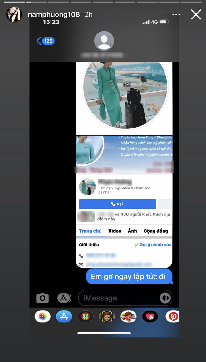 Thông qua một loạt story được Nam Phương chia sẻ, dân mạng đã hình dung được phần nào đầu đuôi câu chuyện. Theo đó, một fanpage bán hàng online tự nhận mình là tiếp viên hàng không, thường xuyên có các chuyến bay trong ngoài nước nên có khả năng lấy được mỹ phẩm xách tay bán cho khách với giá hời.