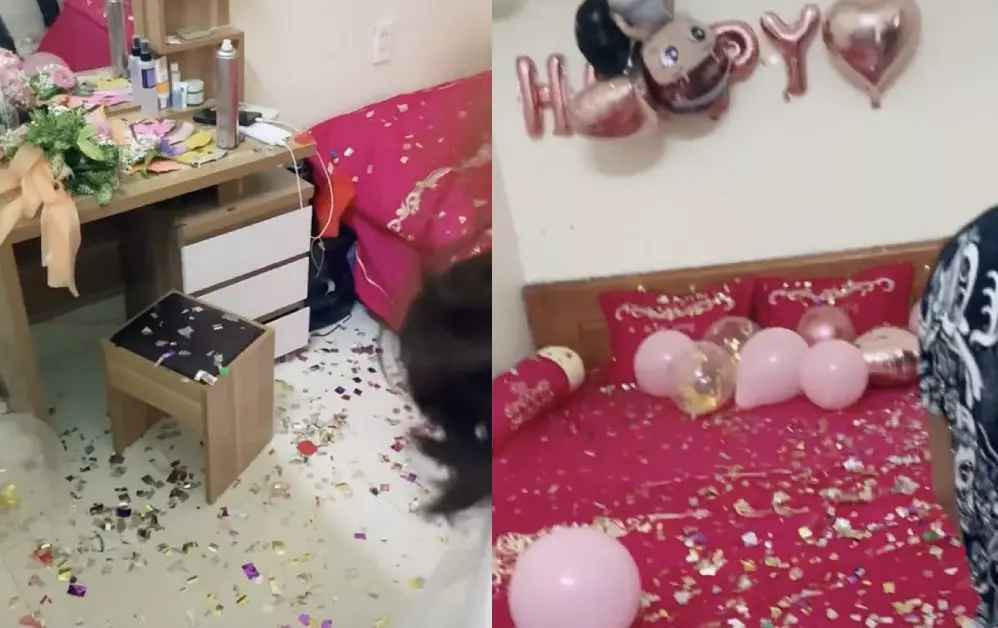 Sau đó, chờ đôi vợ chồng son bước vào phòng tân hôn, hai, ba thanh niên bất ngờ nhảy ra, bắn pháo giấy khắp nơi.