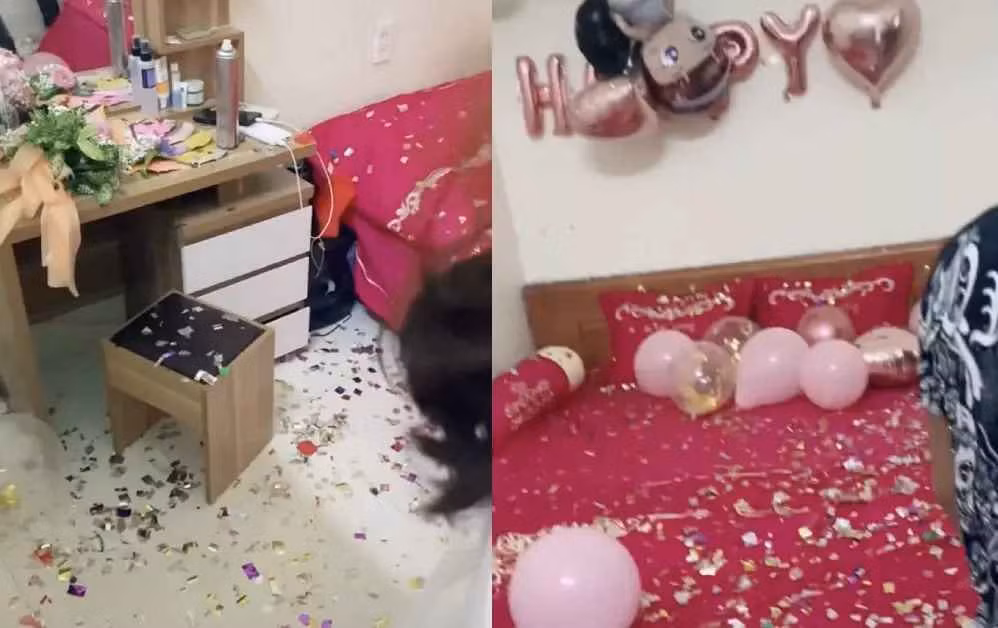 Sau đó, chờ đôi vợ chồng son bước vào phòng tân hôn, hai, ba thanh niên bất ngờ nhảy ra, bắn pháo giấy khắp nơi.