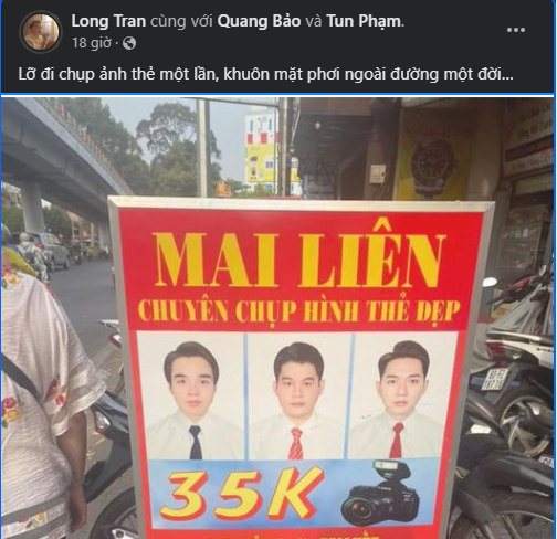 Cụ thể trên trang cá nhân, Long Chun có viết: "Lỡ đi chụp ảnh thẻ 1 lần, khuôn mặt phơi bày ngoài đường 1 đời...". Không rõ ý của hot TikToker này là gì nhưng bài viết nhanh chóng được netizen chia sẻ.