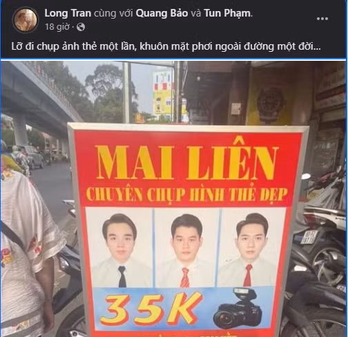 Cụ thể trên trang cá nhân, Long Chun có viết: "Lỡ đi chụp ảnh thẻ 1 lần, khuôn mặt phơi bày ngoài đường 1 đời...". Không rõ ý của hot TikToker này là gì nhưng bài viết nhanh chóng được netizen chia sẻ.