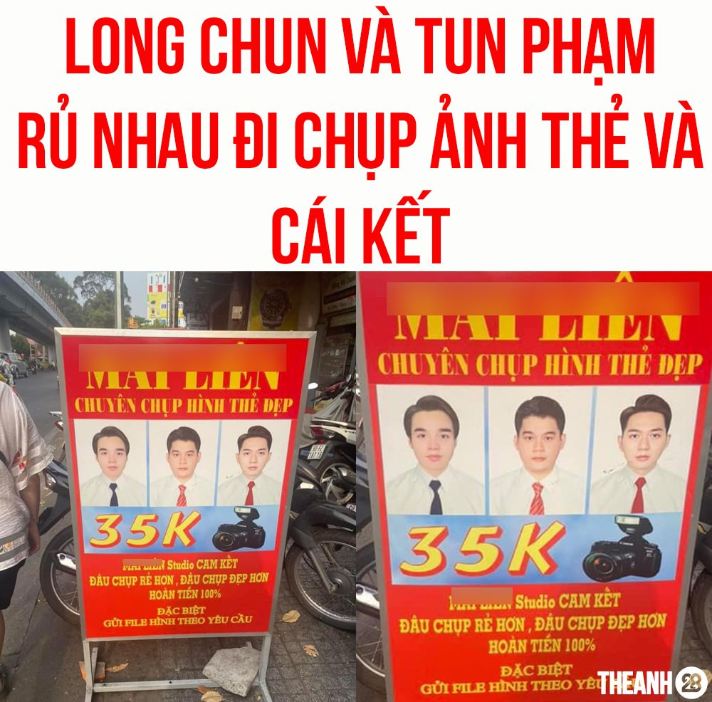 Mới đây trên trang cá nhân, hot TikToker Long Chun đăng tải bức ảnh anh và nhóm bạn là Tun Phạm và Quang Bảo bất ngờ được một cửa hàng chụp ảnh thẻ sử dụng hình ảnh làm biển quảng cáo.
