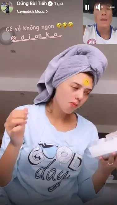 Dianka Zakhidova tranh thủ ăn uống lúc nói chuyện cùng chồng.