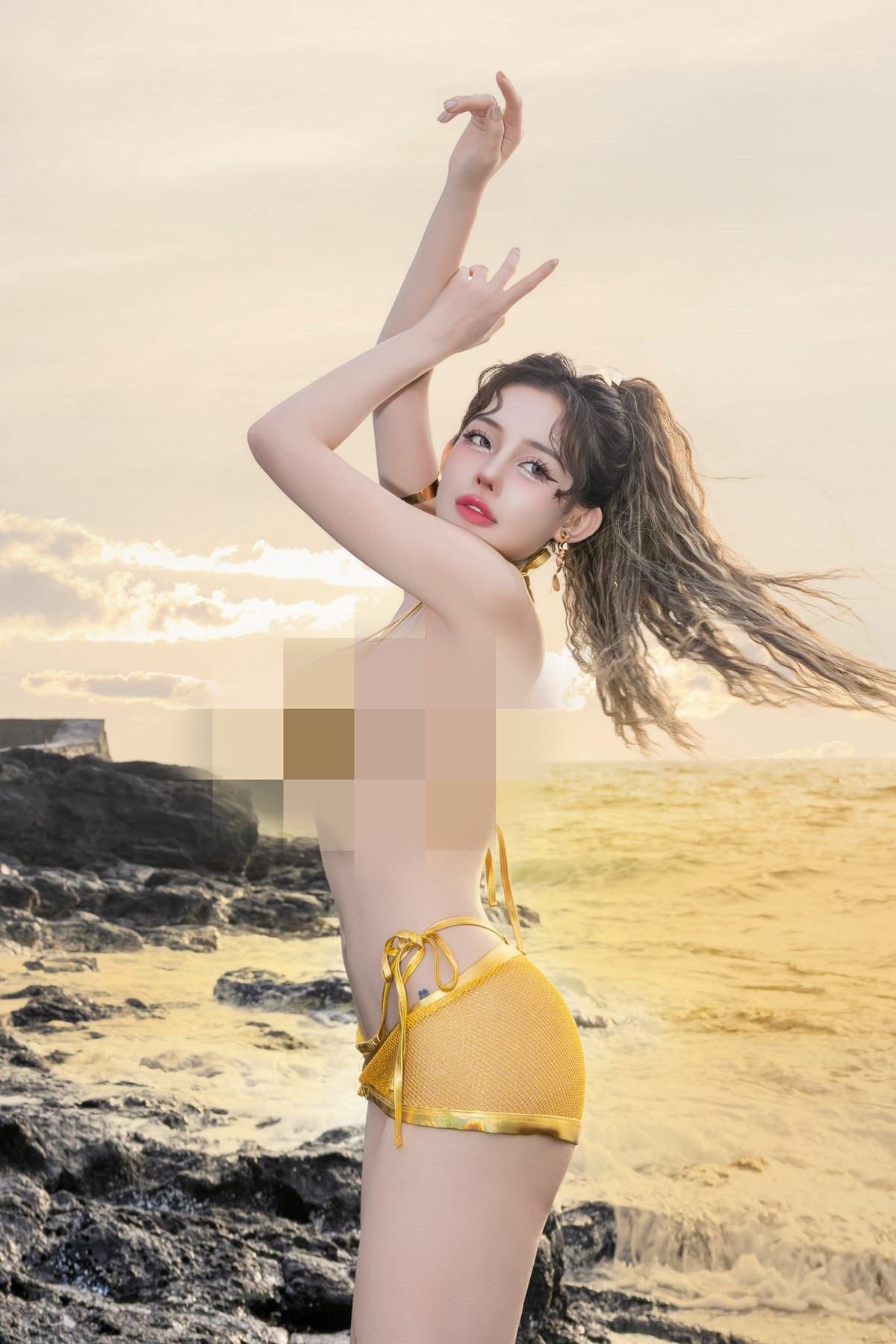 Đi kèm với những bức ảnh khoe bikini mới nhất, Ngân 98 có viết: "Đi biển phơi nắng cho đen đi mấy bà" (PV).