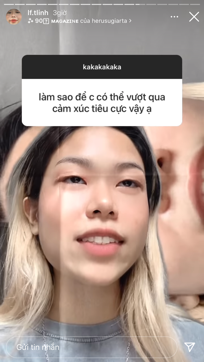 Cũng trong lần hỏi đáp này, TLinh được hỏi chuyện yêu đương: "Chị có dự định yêu thêm ai không ạ?".