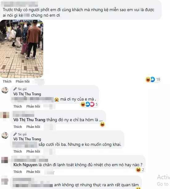 Đính kèm chia sẻ, người này gửi hình ảnh Thu Trang bị chụp lén xuất hiện bên một chàng trai.