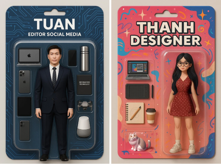 Kết quả nhận được là hình ảnh hộp đồ chơi kiểu figure mang hình ảnh chính bạn, cùng với trang phục và phụ kiện có liên quan mà bạn chọn.