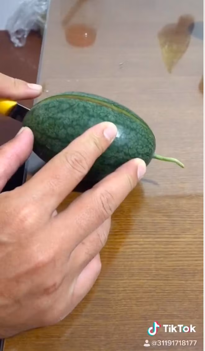 Tò mò không biết thành quả ra sao, cô gái quyết định xẻ quả dưa hấu và dân mạng được dịp vỡ oà khi thấy thành phẩm bên trong.