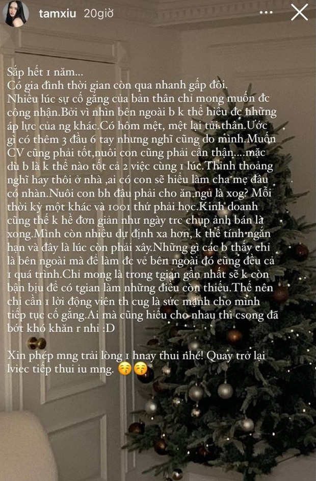 Theo đó, Tâm Xíu đã đăng story siêu dài, mở đầu bằng chuyện đã sắp hết một năm.