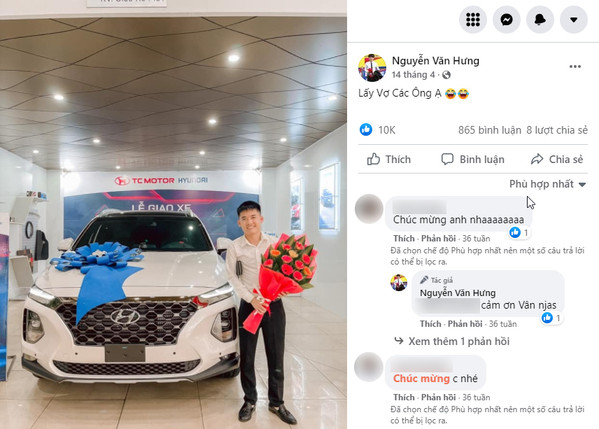 Mặc kệ những lùm xùm liên tiếp xảy ra, hồi tháng 4/2021, Hưng Vlog bất ngờ đăng tải dòng trạng thái: “Lấy vợ các ông ạ” trên trang cá nhân gây chú ý. Đáng nói, đi kèm với nó là bức hình đứng bên cạnh “xế xịn” được con trai bà Tân Vlog vừa tậu khiến cư dân mạng không khỏi trầm trồ.