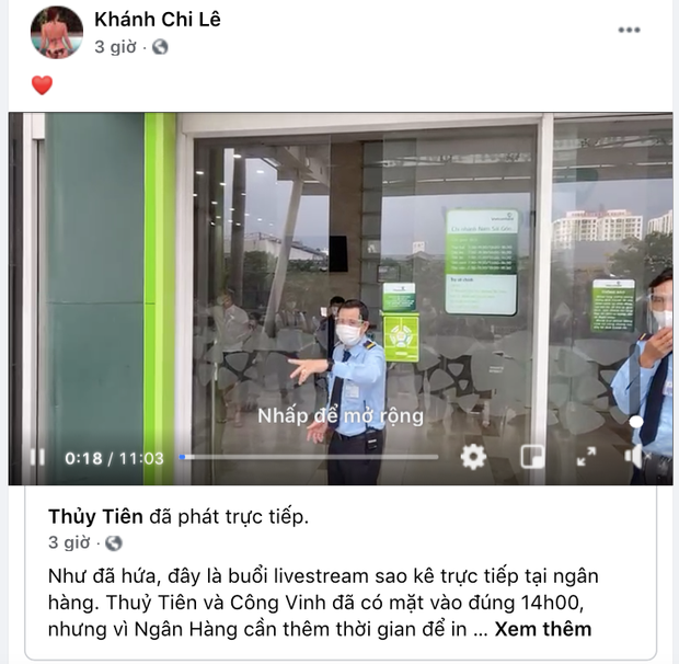 Trên Facebook cá nhân, Khánh Chi đã liên tục chia sẻ bài đăng từ Fanpage của chị dâu Thuỷ Tiên để thể hiện sự ủng hộ và tin tưởng hết lòng.