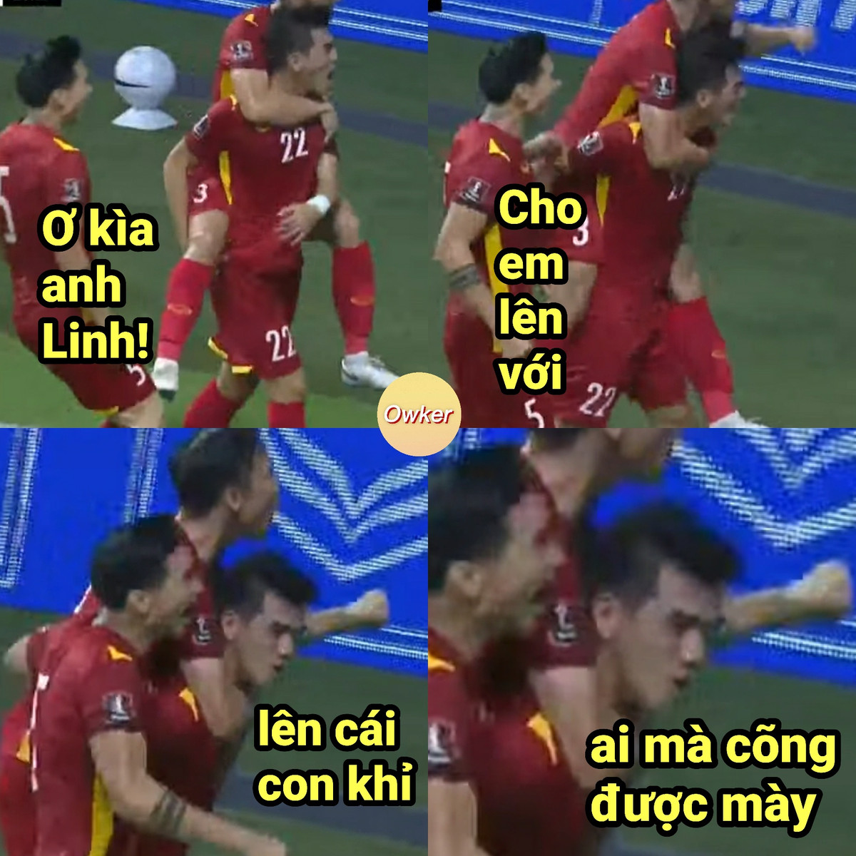 Đòi nhảy lên lưng Tiến Linh ăn mừng, Văn Hậu nhận cái kết khá phũ.