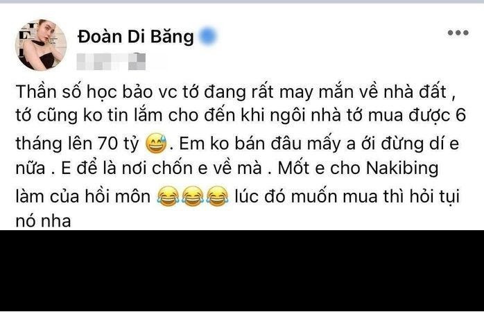 Theo đó, cách đây không lâu, Đoàn Di Băng bật mí vợ chồng cô quyết định để lại bất động sản vài chục tỷ làm của quà cưới khi con gái theo chồng.