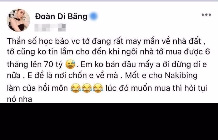 Theo đó, cách đây không lâu, Đoàn Di Băng bật mí vợ chồng cô quyết định để lại bất động sản vài chục tỷ làm của quà cưới khi con gái theo chồng.