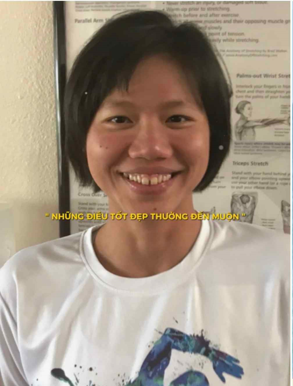 Trong hình ảnh, không còn nhận ra Ánh Viên của hiện tại khi các đường nét trên mặt chưa cân đối, tóc tai bù xù và nước da còn hơi ngăm đen.