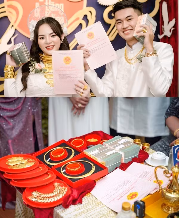 Số lượng nhiều khiến cô dâu có phần hơi áp lực, song nàng vẫn luôn nở nụ cười thật tươi. Bên cạnh đó, chú rể cũng không kém phần hào hứng trước tình cảm mà gia đình dành cho đôi vợ chồng.