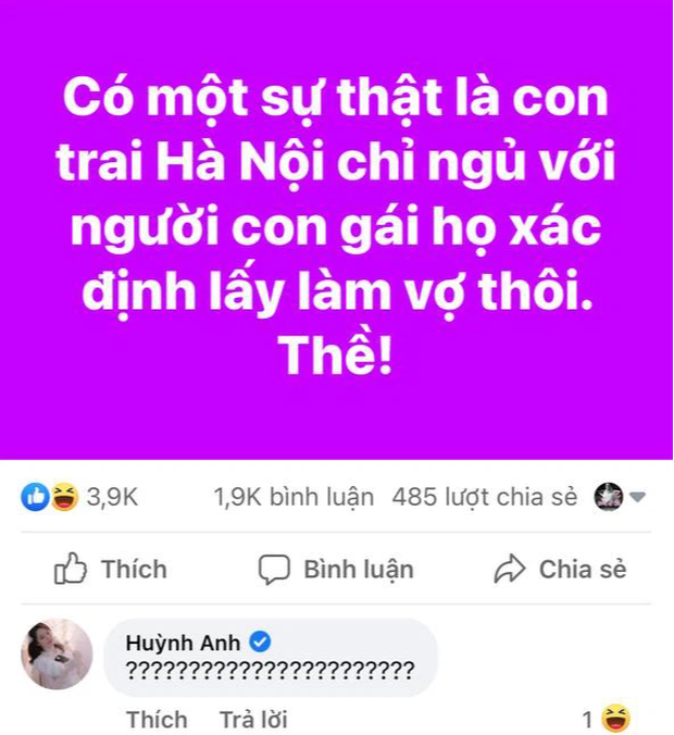 Mới đây, người ta còn phát hiện Huỳnh Anh đi comment dạo dưới một topic khá "người nhớn" trên MXH.