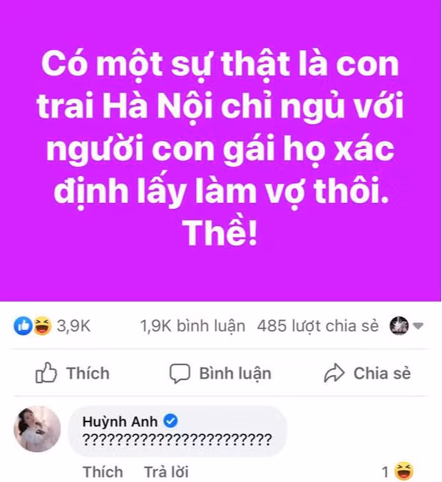 Mới đây, người ta còn phát hiện Huỳnh Anh đi comment dạo dưới một topic khá "người nhớn" trên MXH.