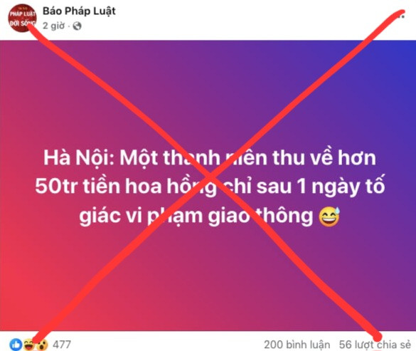 Phòng cảnh sát giao thông Công an Hà Nội khẳng định đây là thông tin sai sự thật. Hiện chưa có người dân nào đã được nhận tiền do cung cấp, phản ánh thông tin vi phạm trật tự an toàn giao thông.