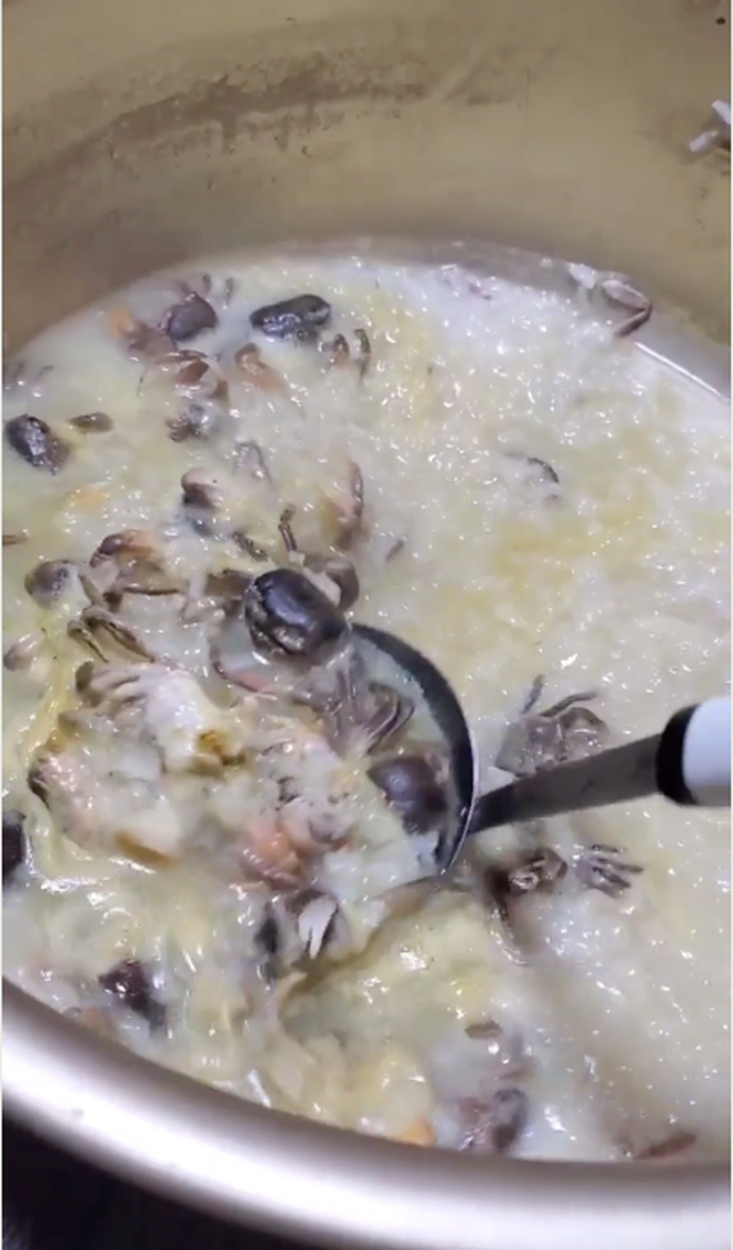 Cụ thể, chủ đoạn clip cho biết, người bạn của anh mời sang nhà nhà chơi, sẵn tiện ăn cháo cua do gia chủ cất công chuẩn bị. Nhưng khi mở nắp vung ra, anh chàng suýt ngất vì thứ bên trong.