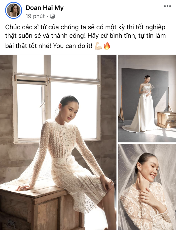 Những ngày qua, khắp cõi mạng từ người thường tới gái xinh đều có động thái cổ vũ, động viên cũng như gửi lời chúc đến các thí sinh dự thi tốt nghiệp THPT Quốc gia 2021. Trong số này phải kể đến bạn gái Đoàn Văn Hậu là Doãn Hải My.