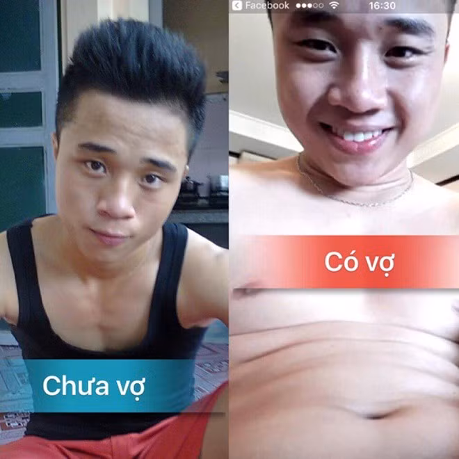 Trước khi chưa lấy vợ, thân hình chuẩn như người mẫu sau khi lấy vợ chẳng ma nào dòm ngó vì cân nặng quá khổ, ngoại hình kém hấp dẫn.