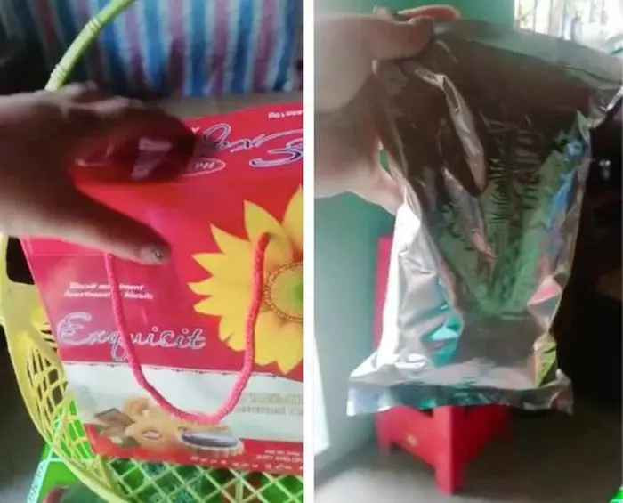 Bên trong hộp bánh to chỉ có một gói bé tí, đã vậy còn không có hạn sử dụng hay bất kỳ thông tin nào.