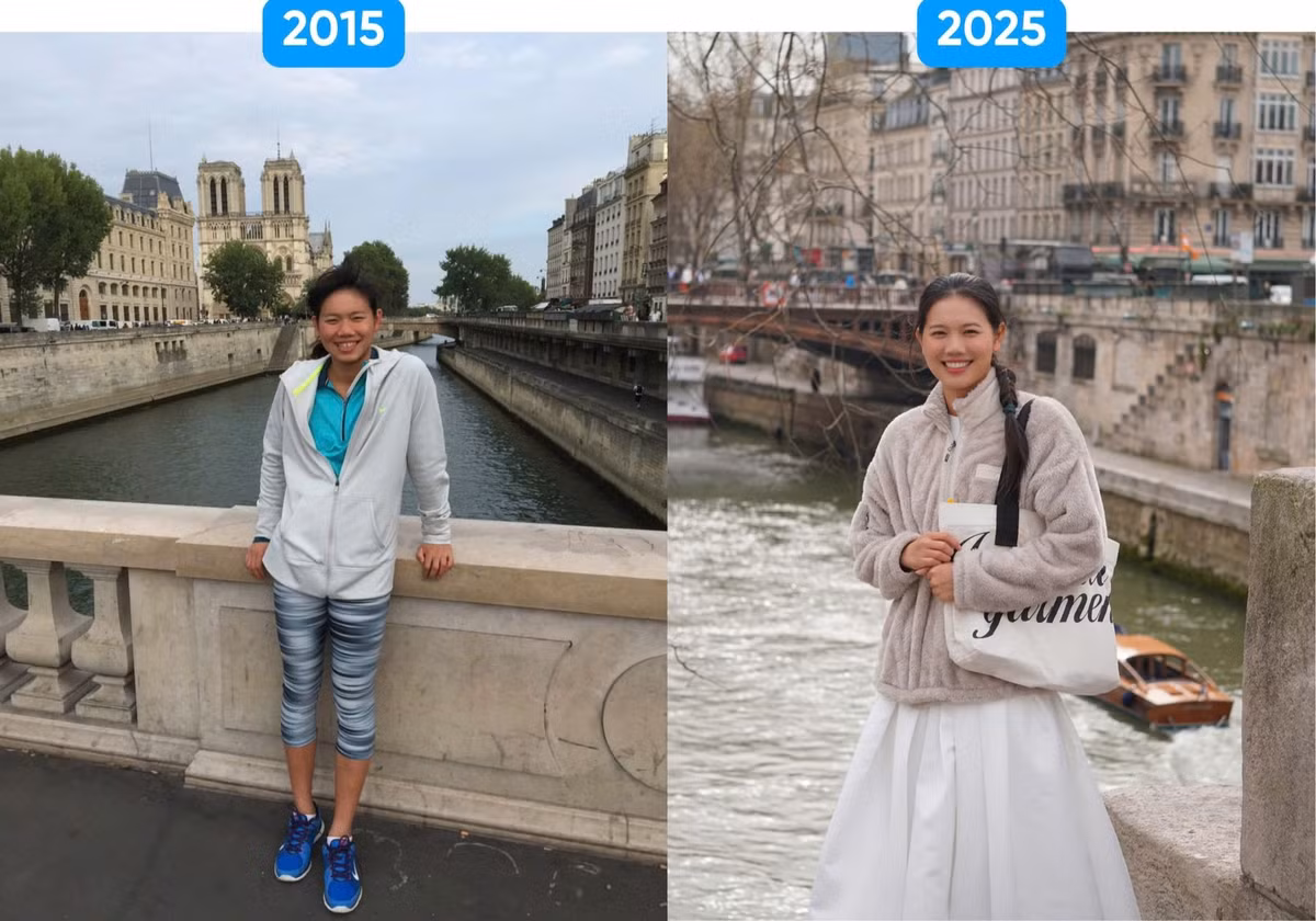 Mười năm trước, Ánh Viên xuất hiện trên đường phố Paris trong dáng vẻ của một VĐV đang nỗ lực tập luyện. "Tiểu tiên cá" người Cần Thơ khi ấy đen nhẻm, vóc dáng cứng cỏi, chưa biết cách làm điệu, tạo dáng mà chỉ đơn thuần, có phần lộc ngộc, ngây thơ.