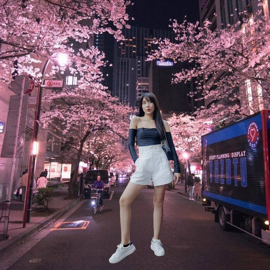 Chẳng cần phải cất công sang tận Nhật nhưng Kiều Trinh vẫn có bức ảnh chụp Hoa Anh Đào cực đẹp.